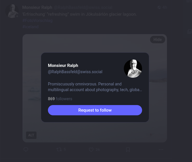 Follow button on an avatar, with the follow confirmation it opens